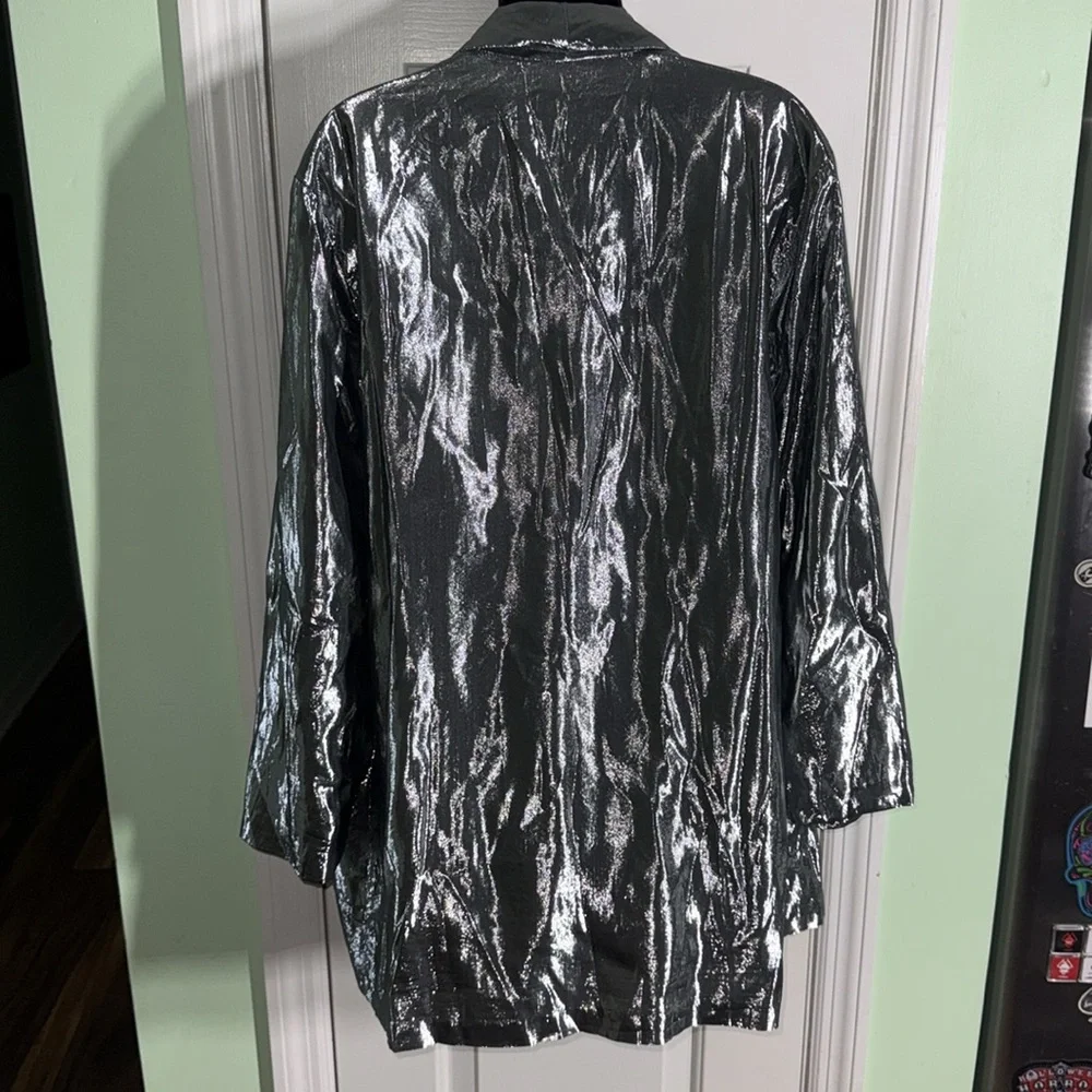 Vintage Silver 70/80s Disco Shiny Open Front Blazer Jacket Estimated Size Med/Lg - Picture 12 of 15